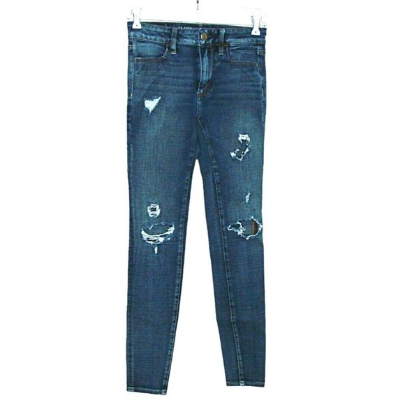 American Eagle AEO Women Sz 2 Distressed Hi-Rise Jegging Jeans 360 Super Stretch - Picture 1 of 12
